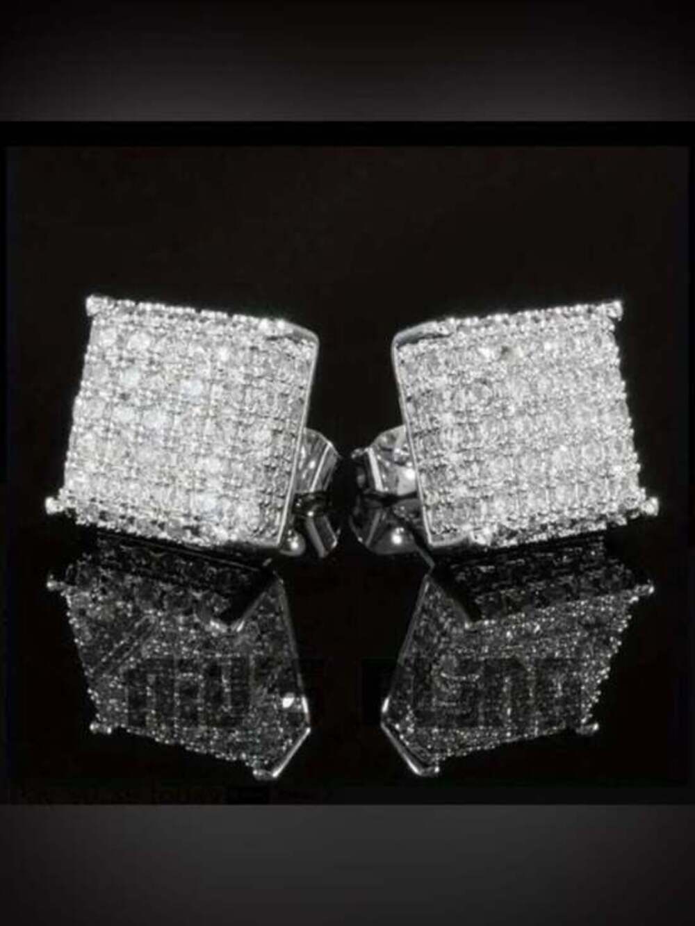 Sexy Men's Crystals Silver Square Stud Earrings